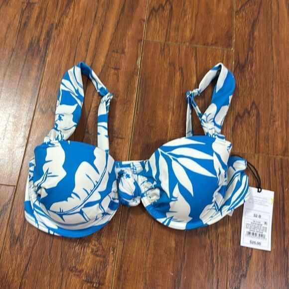 NWT Shade & Shore 32B Push-Up Knot Detail Blue Floral Bikini Top Tropical - Picture 2 of 7